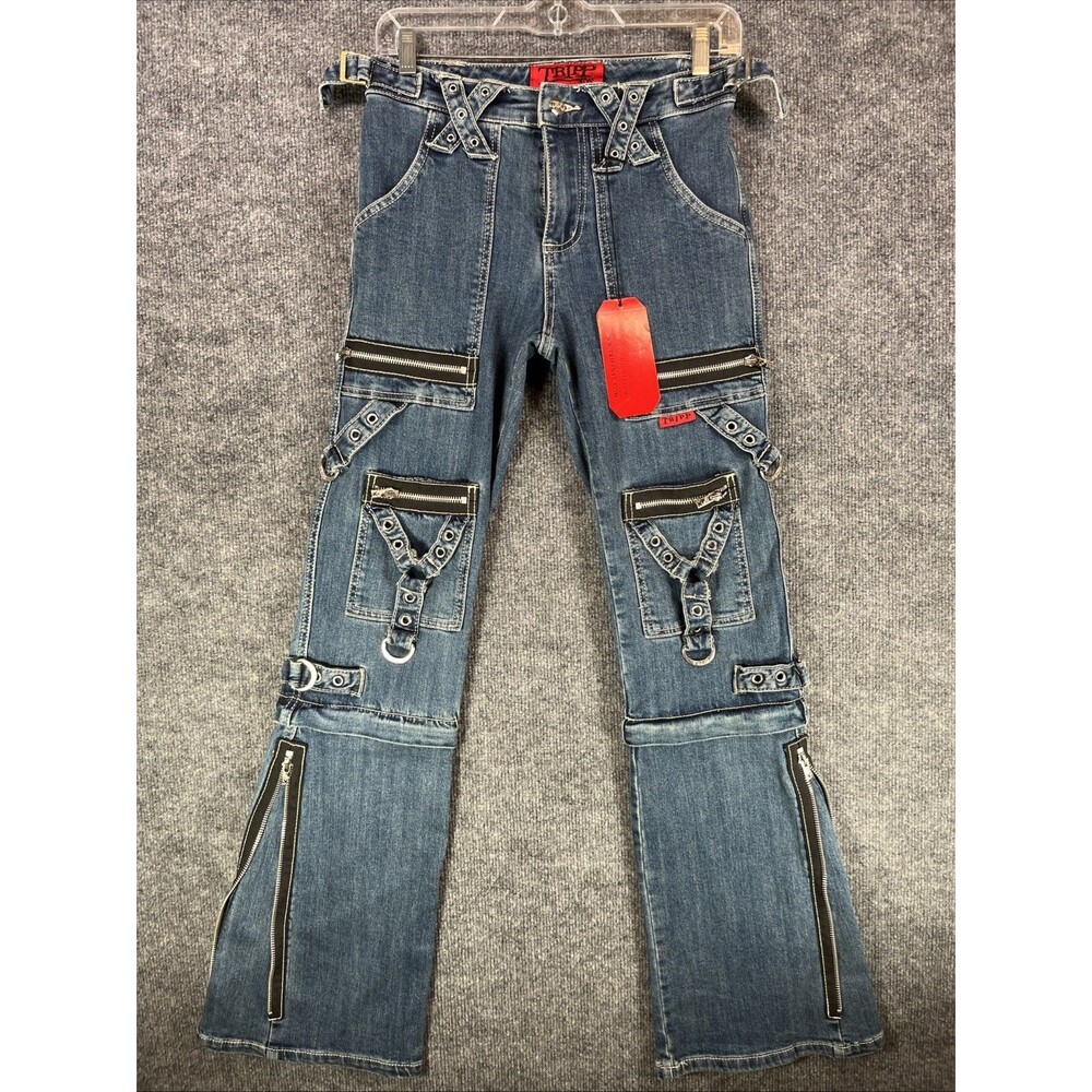 NWT Tripp NYC DS4966 Low Rise Grommet Zipper Punk Goth Denim Jeans Indigo